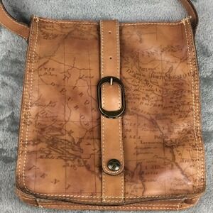 Patricia Nash Venezia‎ Crossbody Bag Italian Leather Pouch Map Print Brown